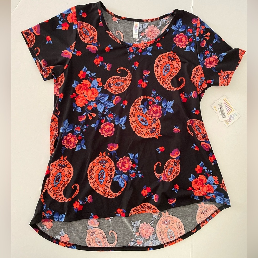 LuLaRoe Orange Graphic Asymmetrical Short Sleeve Tee XL